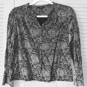 Lucky Brand Paisley Henley Top Gray S